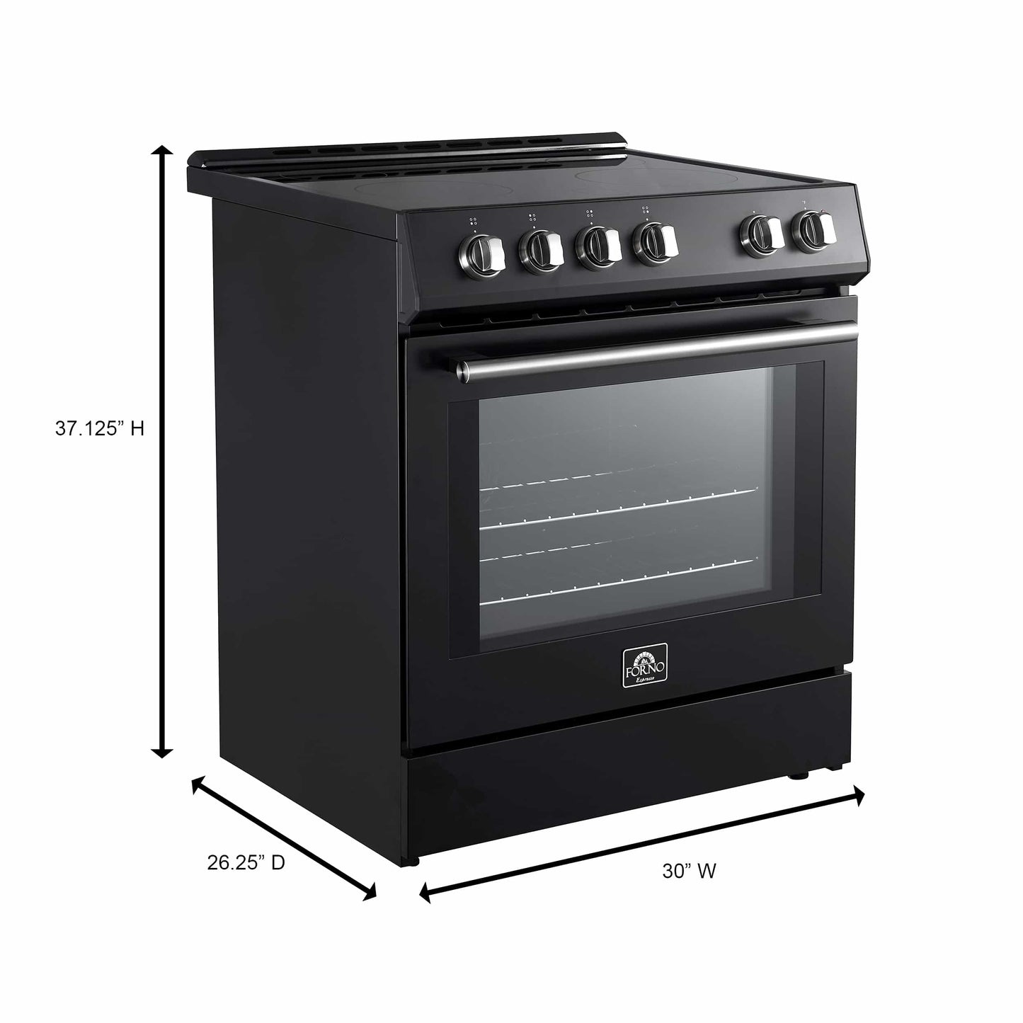 Forno 5-Piece Appliance Package - 30-Inch Electric Range, Under Cabinet Range Hood, French Door Refrigerator, Dishwasher , & Microwave Drawer in Black with Antique Brass Trim - APR5-6012-30BLK