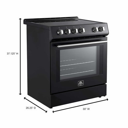 Forno 5-Piece Appliance Package - 30-Inch Electric Range, Under Cabinet Range Hood, French Door Refrigerator, Dishwasher , & Microwave Drawer in Black with Antique Brass Trim - APR5-6012-30BLK