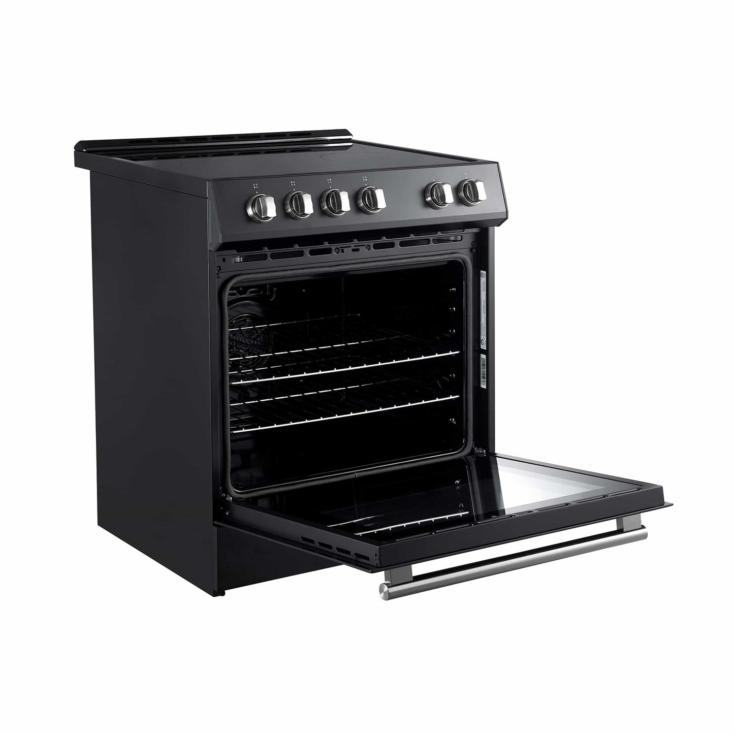 Forno 5-Piece Appliance Package - 30-Inch Electric Range, Under Cabinet Range Hood, Refrigerator with Water Dispenser, Dishwasher, and 30-Inch Microwave Drawer in Black with Stainless Steel Trim - APW5-6012-30BLK-MWD30