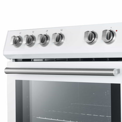 Forno 5-Piece Appliance Package - 30-Inch Electric Range, Under Cabinet Range Hood, Refrigerator with Water Dispenser, Dishwasher, and  Microwave Drawer in White with Stainless Steel Trim - APW5-6012-30WHT