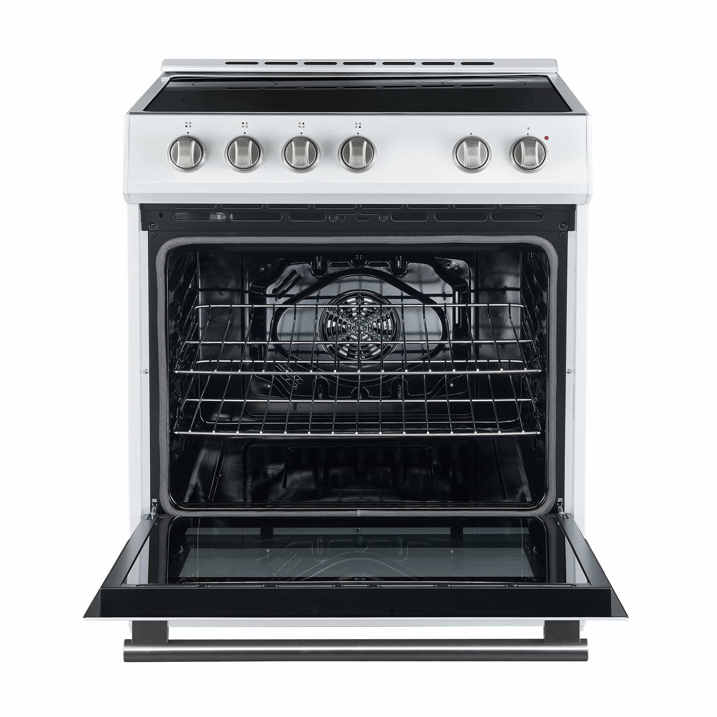 Forno 5-Piece Appliance Package - 30-Inch Electric Range, Under Cabinet Range Hood, French Door Refrigerator, Dishwasher, and 30-Inch Microwave Drawer in White with Stainless Steel Trim - APR5-6012-30WHT-MWD30