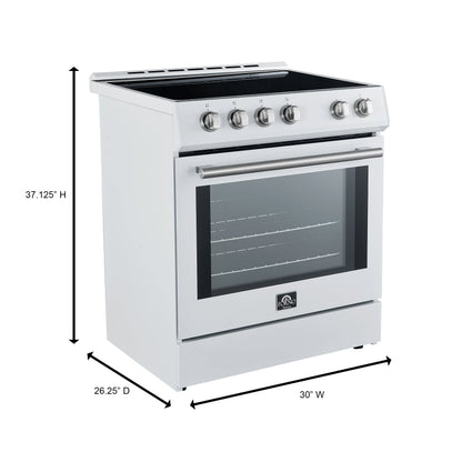 Forno 5-Piece Appliance Package - 30-Inch Induction Range, Under Cabinet Range Hood, French Door Refrigerator, Dishwasher, and 30-Inch Microwave Drawer in White with Stainless Steel Trim - APR5-982-30WHT-MWD30
