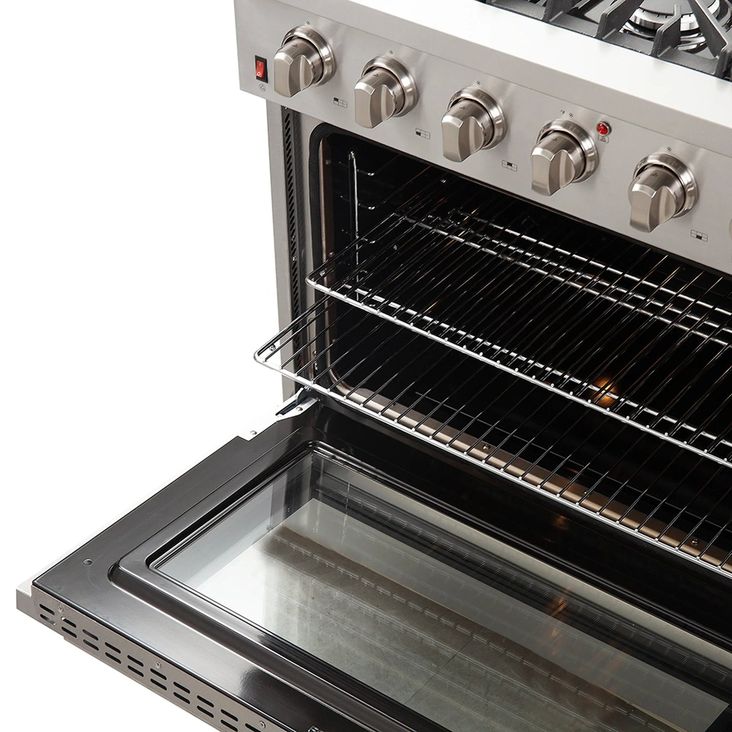Forno 5-Piece Appliance Package - 36-Inch Gas Range, Wall Mount Range Hood, 60-Inch Refrigerator, Dishwasher, and 24-Inch Microwave Oven in Stainless Steel - AP5-6244-36-5095-60S-24MO