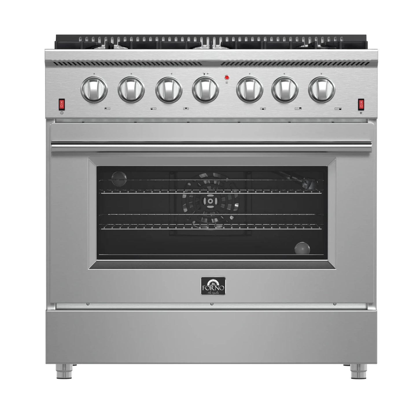 Forno 5-Piece Appliance Package - 36-Inch Gas Range, Wall Mount Range Hood, 60-Inch Refrigerator, Dishwasher, and 30-Inch Microwave Drawer in Stainless Steel - AP5-6244-36-5095-60S-30MD