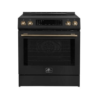 Forno Espresso Donatello 30-Inch Induction Range with Digital Display in Black with Antique Brass Trim  - FFSIN0905-30BLK