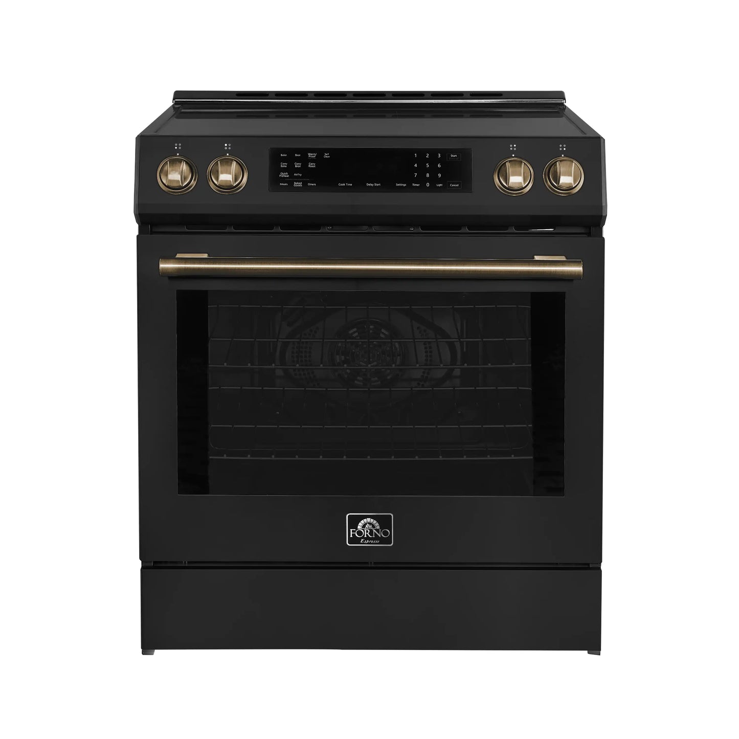 Forno Espresso Donatello 30-Inch Induction Range with Digital Display in Black with Antique Brass Trim  - FFSIN0905-30BLK