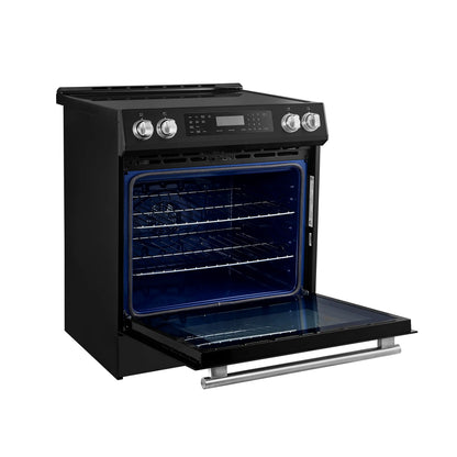 Forno 5-Piece Appliance Package - 30-Inch Inducton Range, Under Cabinet Range Hood, Refrigerator, Dishwasher, and 24-Inch Microwave Oven in Black with Antique Brass Trim - APR5-905-30BLK-MWO24