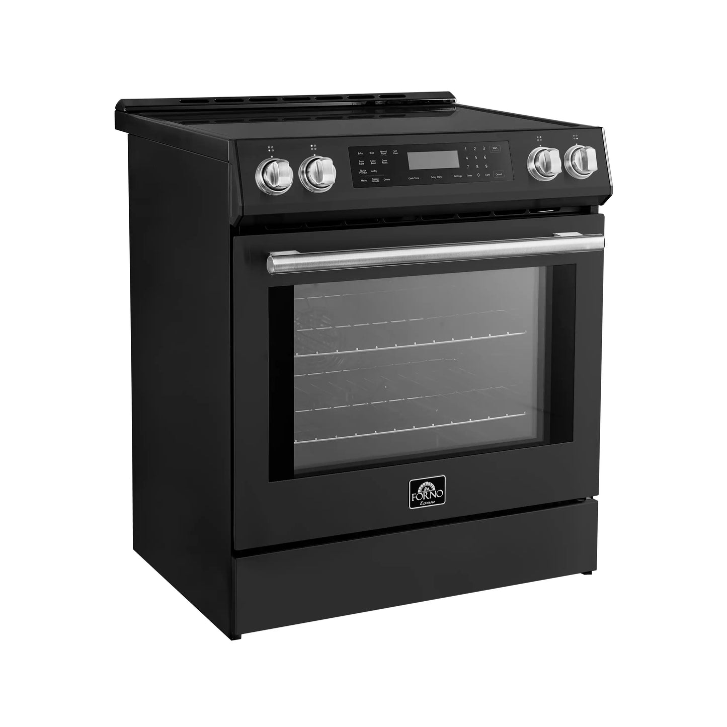 Forno 5-Piece Appliance Package - 30-Inch Induction Range, Under Cabinet Range Hood, Refrigerator, Dishwasher, and 30-Inch Microwave Oven in Black with Antique Brass Trim - APR5-905-30BLK-MWO30