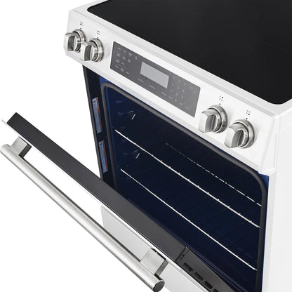 Forno 5-Piece Appliance Package - 30-Inch Inducton Range, Under Cabinet Range Hood, Refrigerator, Dishwasher, and  24-Inch Microwave Oven in White with Antique Brass Trim - APR5-905-30WHT-MWO24