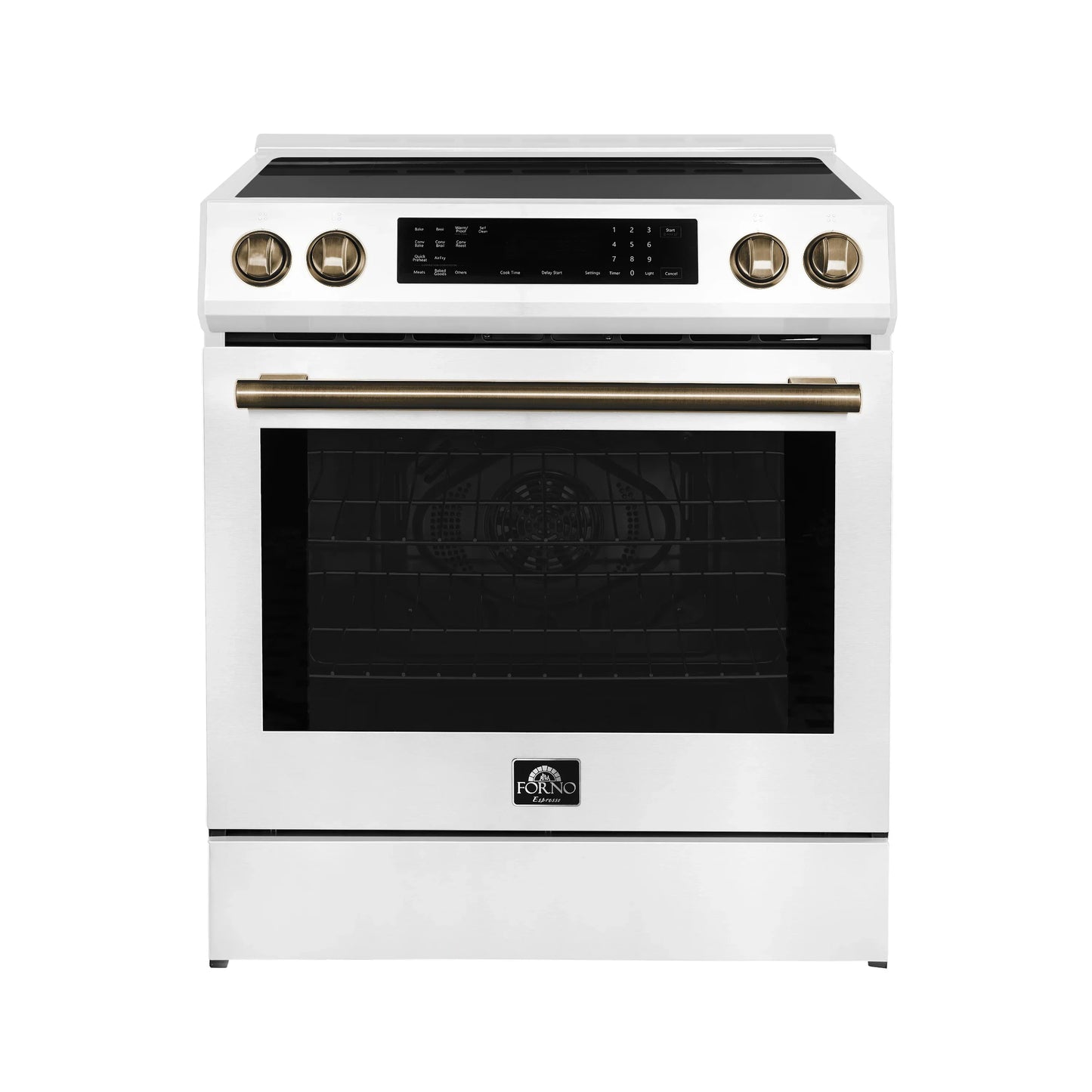 Forno Espresso Donatello 30-Inch Induction Range with Digital Display in White with Antique Brass Trim  - FFSIN0905-30WHT