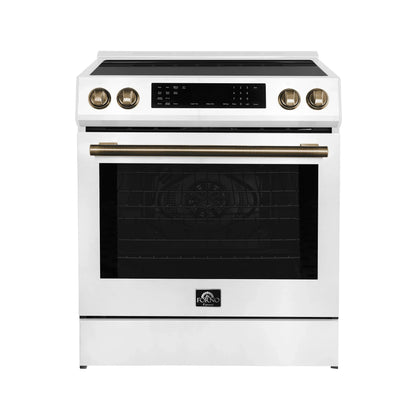 Forno Espresso Donatello 30-Inch Induction Range with Digital Display in White with Antique Brass Trim  - FFSIN0905-30WHT