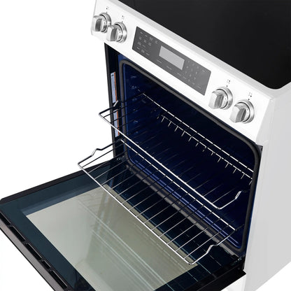 Forno 5-Piece Appliance Package - 30-Inch Inducton Range, Under Cabinet Range Hood, Refrigerator, Dishwasher, and  24-Inch Microwave Oven in White with Antique Brass Trim - APR5-905-30WHT-MWO24