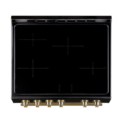 Forno 5-Piece Appliance Package - 30-Inch Induction Range, Under Cabinet Range Hood, Refrigerator with Water Dispenser, Dishwasher, and 30-Inch Microwave Drawer in Black with Antique Brass Trim - APW5-982-30BLK-MWD30