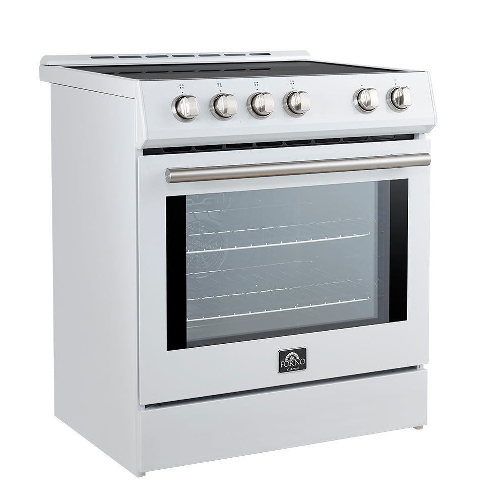 Forno 5-Piece Appliance Package - 30-Inch Induction Range, Under Cabinet Range Hood, French Door Refrigerator, Dishwasher, and 30-Inch Microwave Drawer in White with Stainless Steel Trim - APR5-982-30WHT-MWD30