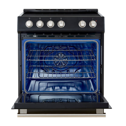 Forno 5-Piece Appliance Package - 30-Inch Induction Range, Under Cabinet Range Hood, Refrigerator with Water Dispenser, Dishwasher, and 30-Inch Microwave Drawer in Black with Stainless Steel Trim - APW5-982-30BLK-MWD30