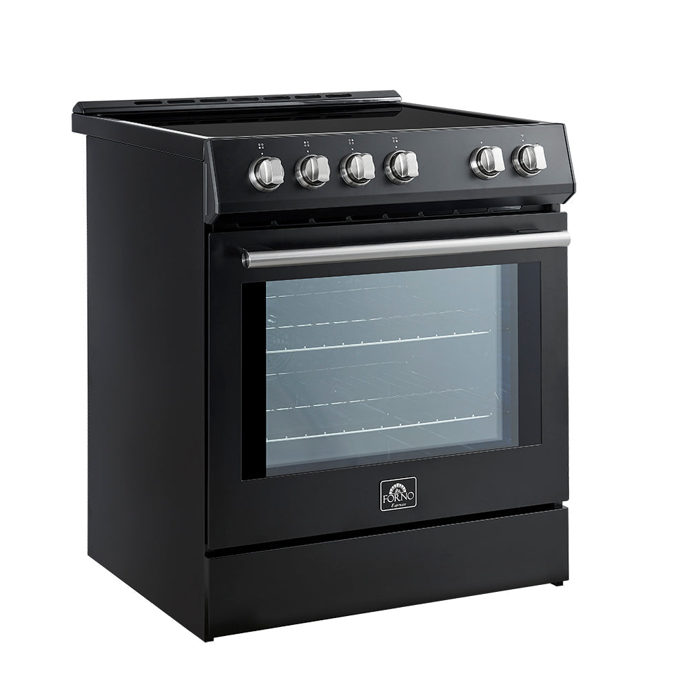 Forno 5-Piece Appliance Package - 30-Inch Induction Range, Under Cabinet Range Hood, Refrigerator with Water Dispenser, Dishwasher, and 30-Inch Microwave Drawer in Black with Stainless Steel Trim - APW5-982-30BLK-MWD30