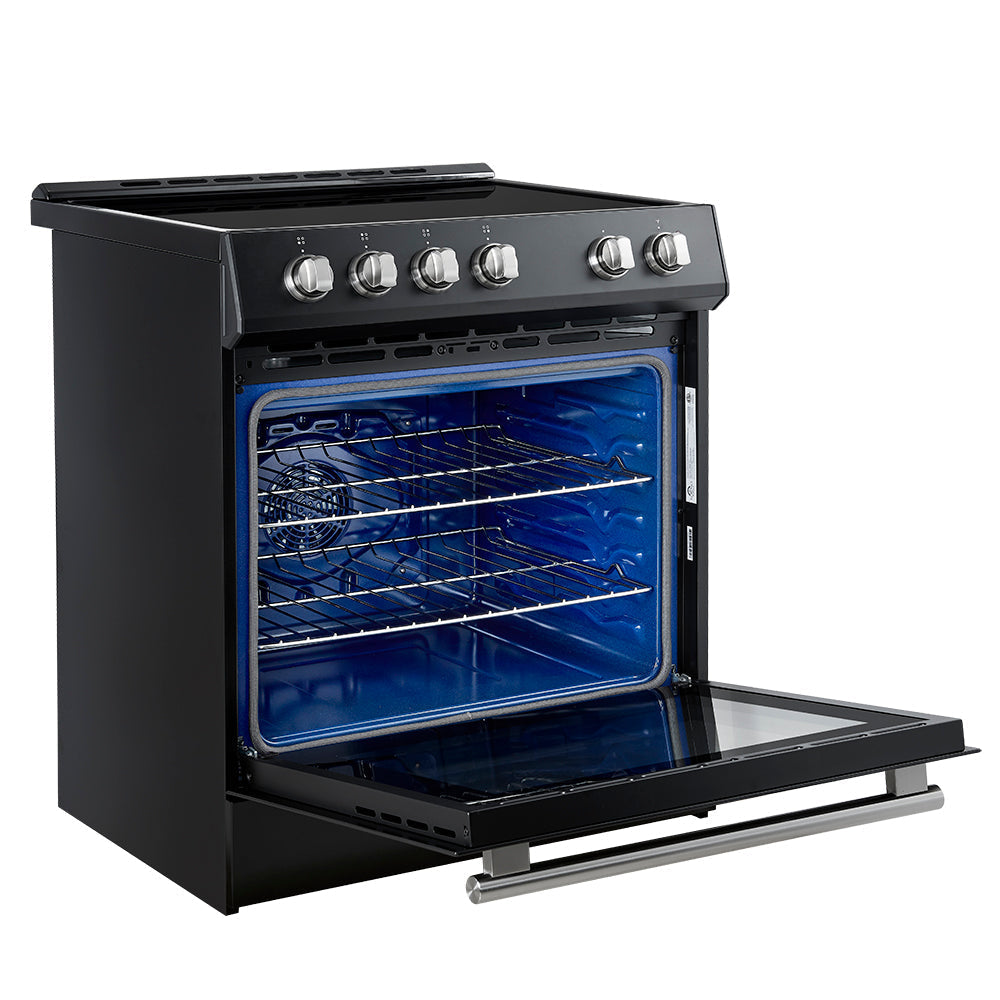 Forno 5-Piece Appliance Package - 30-Inch Induction Range, Under Cabinet Range Hood, Refrigerator with Water Dispenser, Dishwasher, and 30-Inch Microwave Drawer in Black with Stainless Steel Trim - APW5-982-30BLK-MWD30