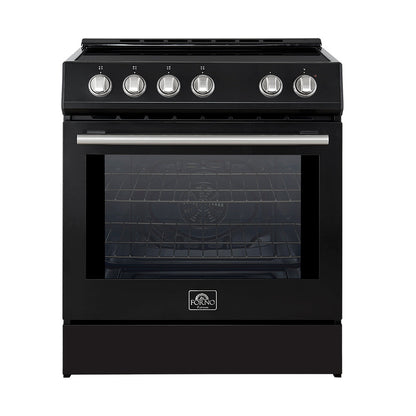 Forno 5-Piece Appliance Package - 30-Inch Induction Range, Under Cabinet Range Hood, Refrigerator with Water Dispenser, Dishwasher, and 30-Inch Microwave Drawer in Black with Stainless Steel Trim - APW5-982-30BLK-MWD30