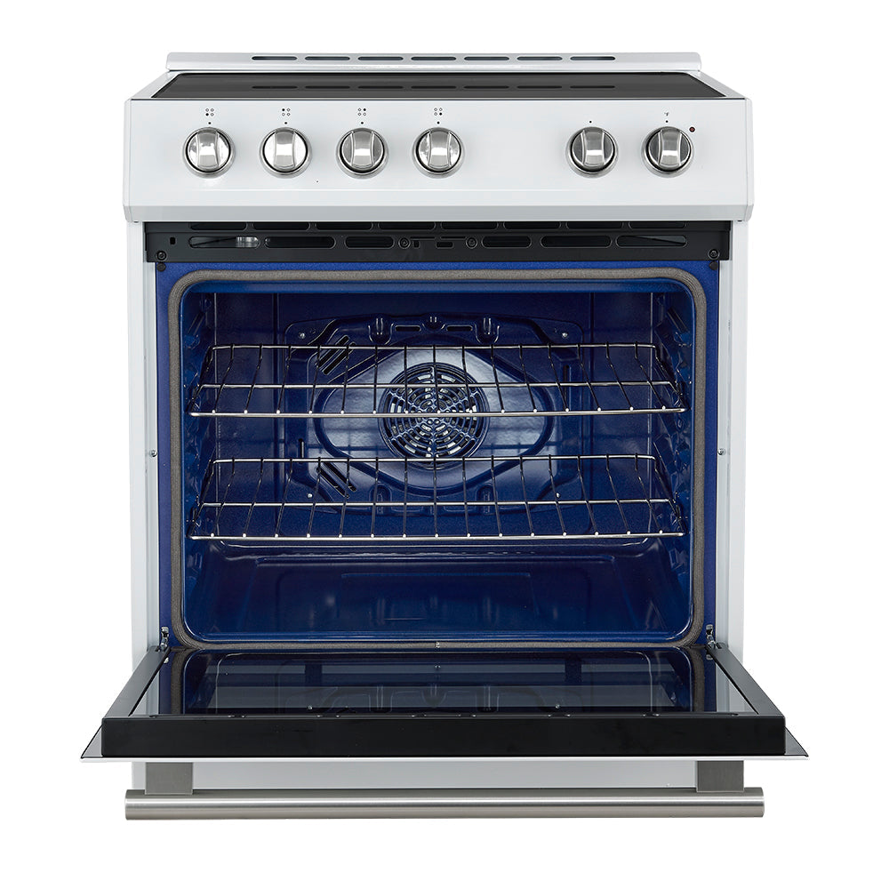 Forno 5-Piece Appliance Package - 30-Inch Induction Range, Under Cabinet Range Hood, French Door Refrigerator, Dishwasher, and 30-Inch Microwave Drawer in White with Stainless Steel Trim - APR5-982-30WHT-MWD30