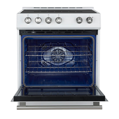Forno 5-Piece Appliance Package - 30-Inch Induction Range, Under Cabinet Range Hood, French Door Refrigerator, Dishwasher, and 30-Inch Microwave Drawer in White with Stainless Steel Trim - APR5-982-30WHT-MWD30