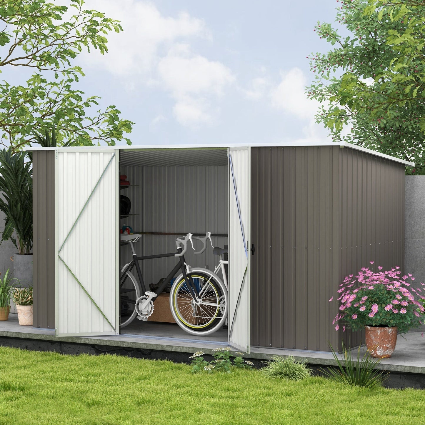 Outsunny 11' x 6' Metal Storage Shed with Lockable Door for Backyard, Garden, Lawn, Light Gray - 845-680V01LG