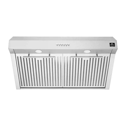 Forno 5-Piece Appliance Package - 30-Inch Induction Range, Under Cabinet Range Hood, Refrigerator with Water Dispenser, Dishwasher, and 30-Inch Microwave Oven in Stainless Steel - APW5-905-30-MWO30