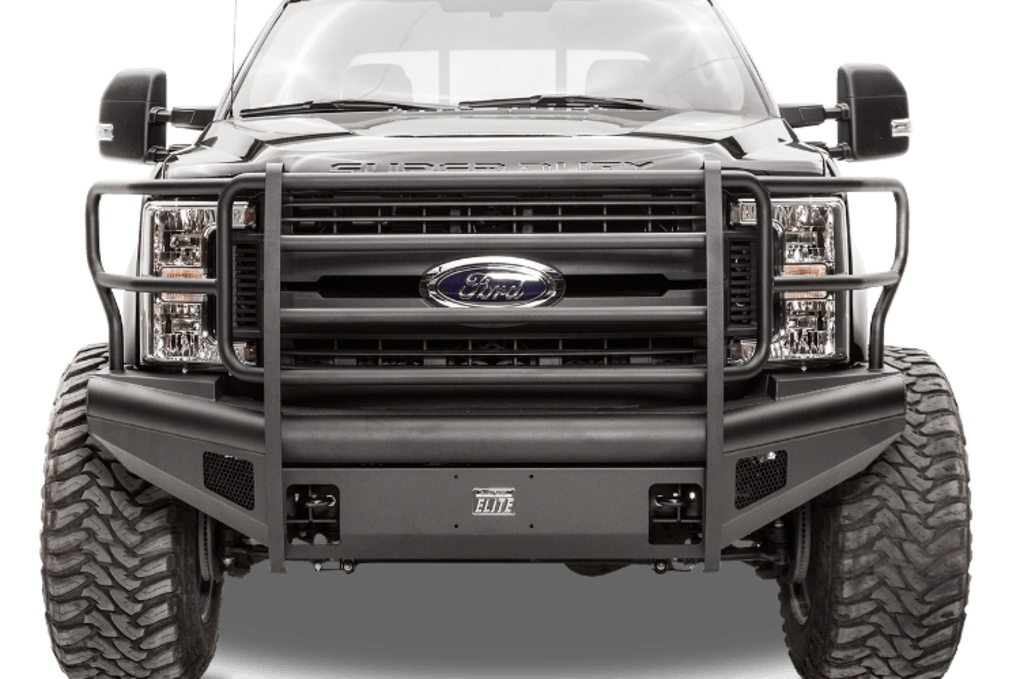 Fab Fours FS99-Q1660-1 Ford F250/F350 Superduty 1999-2004 Black Steel Elite Front Bumper Full Guard with Tow Hooks