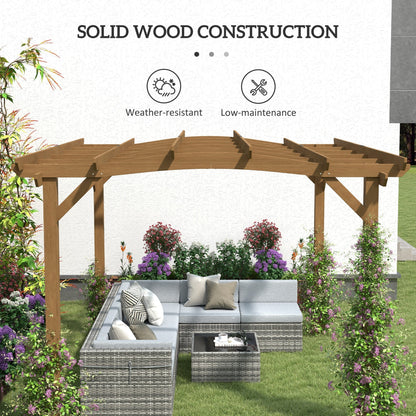 Outsunny 10' x 12' Wood Pergola with Arched Roof Trellis for Climbing Plants, Dark Brown - 84C-572V00DR