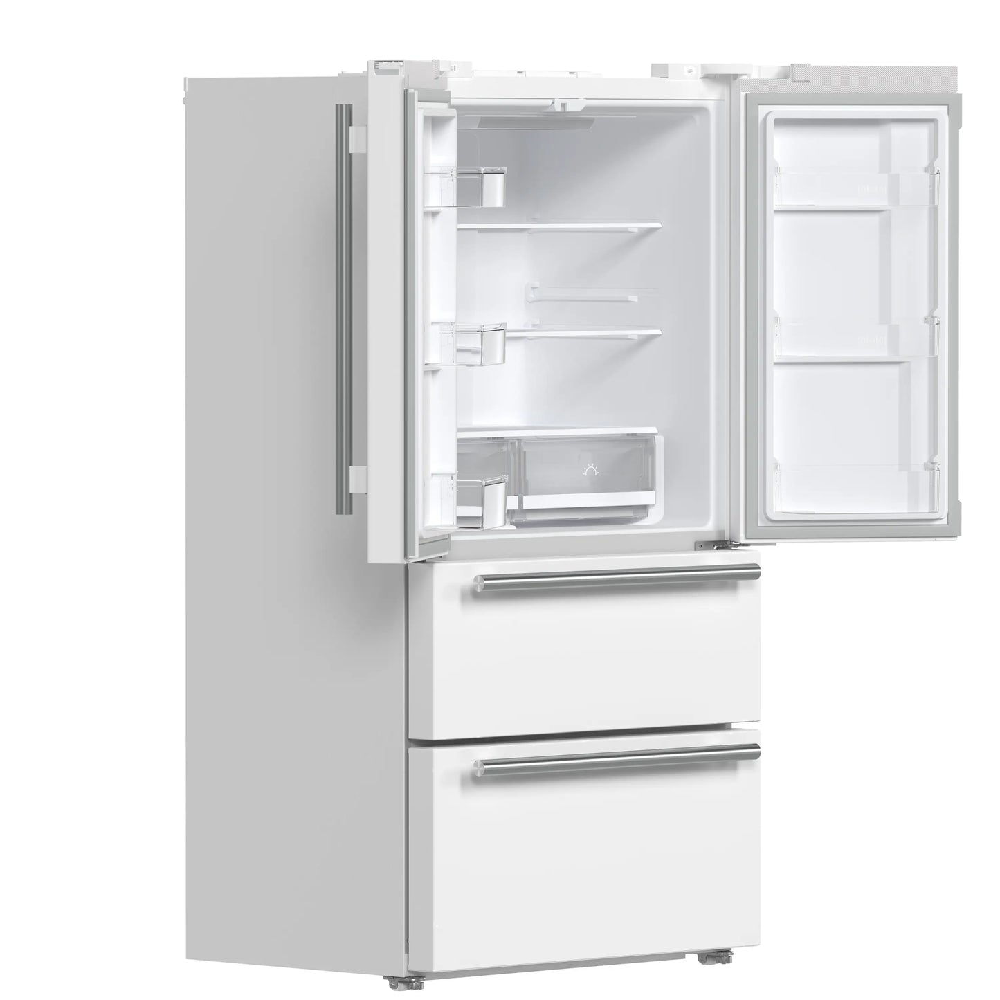Forno Espresso Moena 36-inch 19.2 Cu.ft French Door Refrigerator in White with Stainless Steel Handle  -  FFRBI1820-36WHT