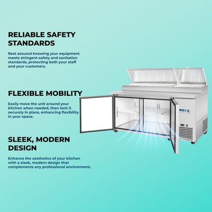 Frigos Pizza Prep Table Refrigerator 67" Width 2 Door with Aluminum Interior with 304 Stainless Steel Floor - FG-PZPT-67