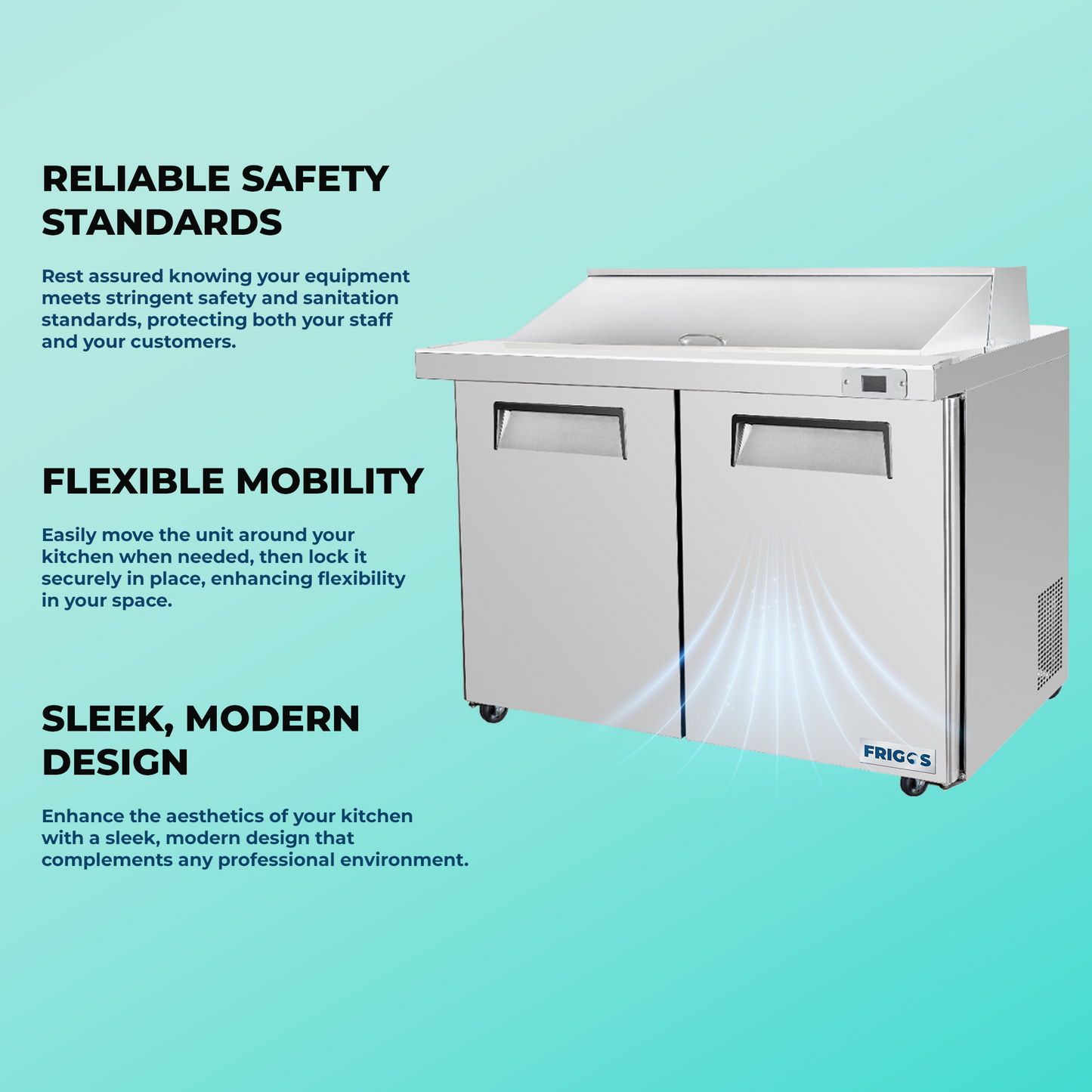 Frigos  Sandwich and Salad Prep Table Refrigerator 48" Width 2 Door with Aluminum Interior with 304 Stainless Steel Floor - FG-SWPT-48