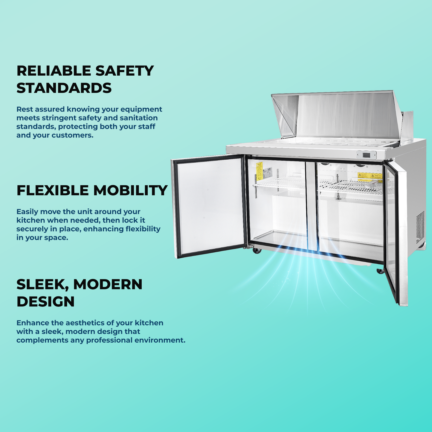Frigos  Sandwich and Salad Prep Table Refrigerator 60" Width 2 Door FG-SWPT-60 with Aluminum Interior with 304 Stainless Steel Floor