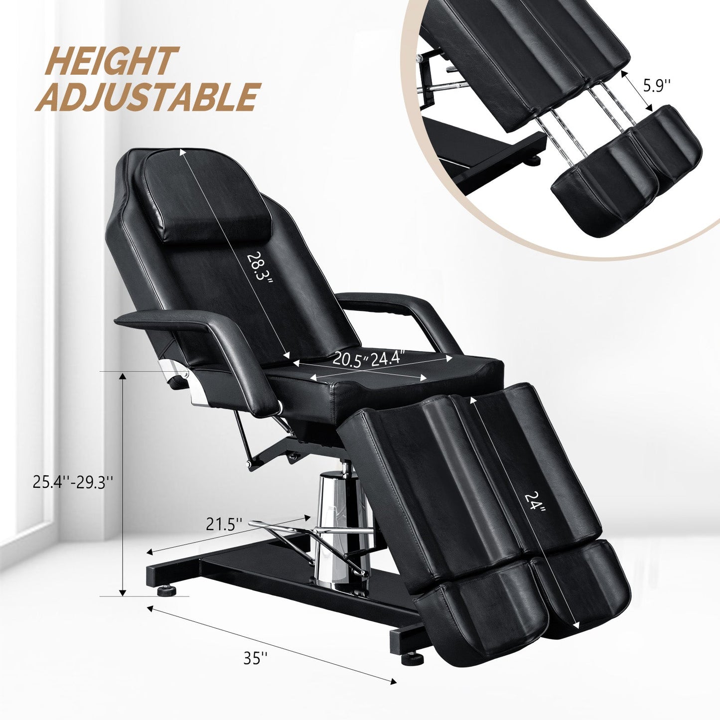 OmySalon HTBS 71in Professional 360 Degree Rotating Hydraulic Height Adjustable Facial Massage Tattoo Bed with 2 Adjustable Split Legs - A0259G59000638
