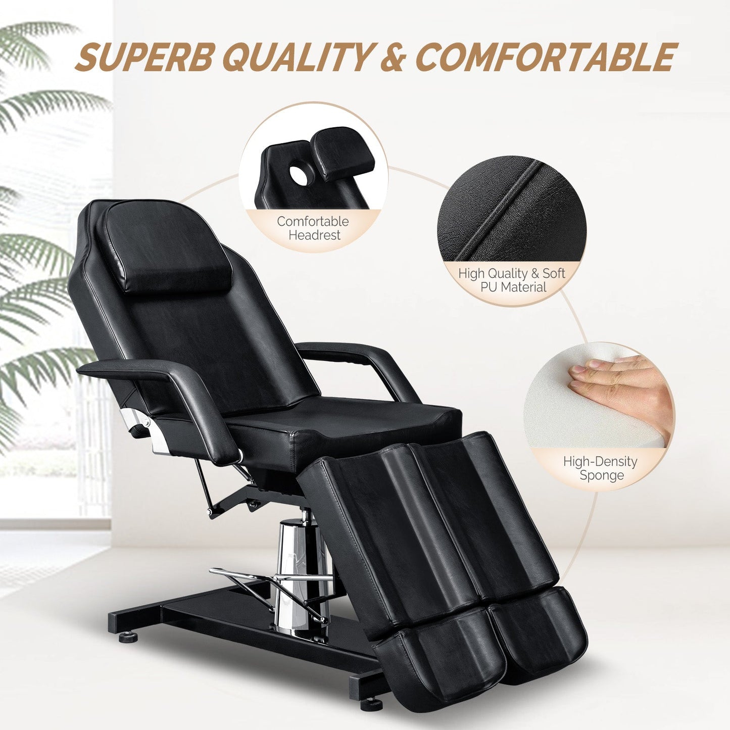 OmySalon HTBS 71in Professional 360 Degree Rotating Hydraulic Height Adjustable Facial Massage Tattoo Bed with 2 Adjustable Split Legs - A0259G59000638