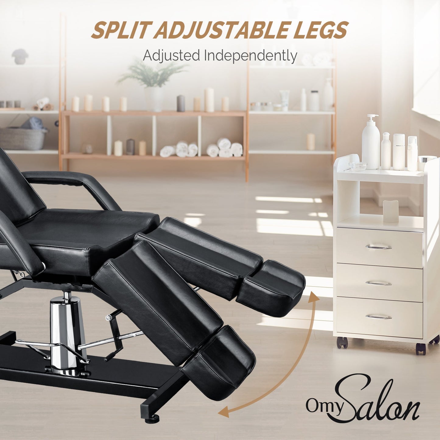 OmySalon HTBS 71in Professional 360 Degree Rotating Hydraulic Height Adjustable Facial Massage Tattoo Bed with 2 Adjustable Split Legs - A0259G59000638