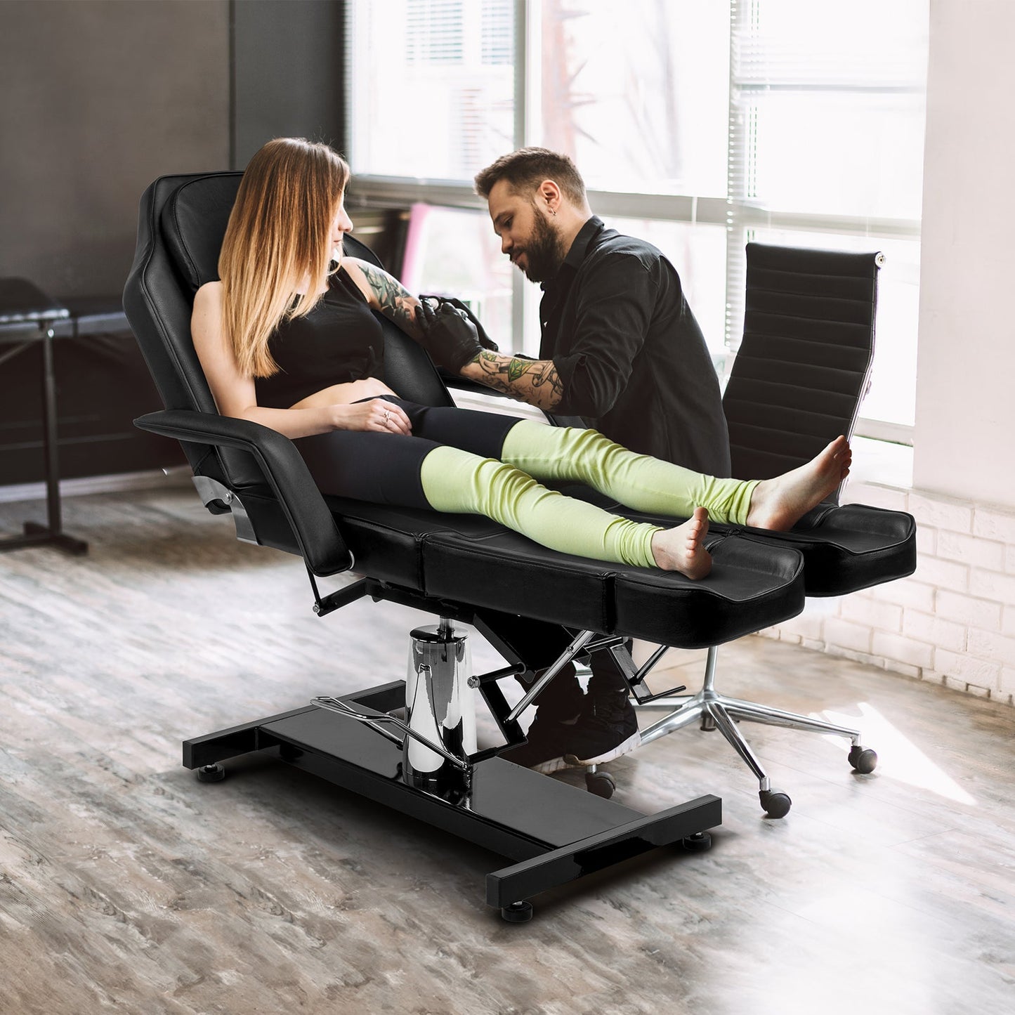 OmySalon HTBS 71in Professional 360 Degree Rotating Hydraulic Height Adjustable Facial Massage Tattoo Bed with 2 Adjustable Split Legs - A0259G59000638