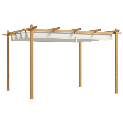 Outsunny 10' x 13' Retractable Pergola Canopy, Wood Grain Aluminum Frame, for Outdoor Shade Shelter, Cream - 84C-472V02ND