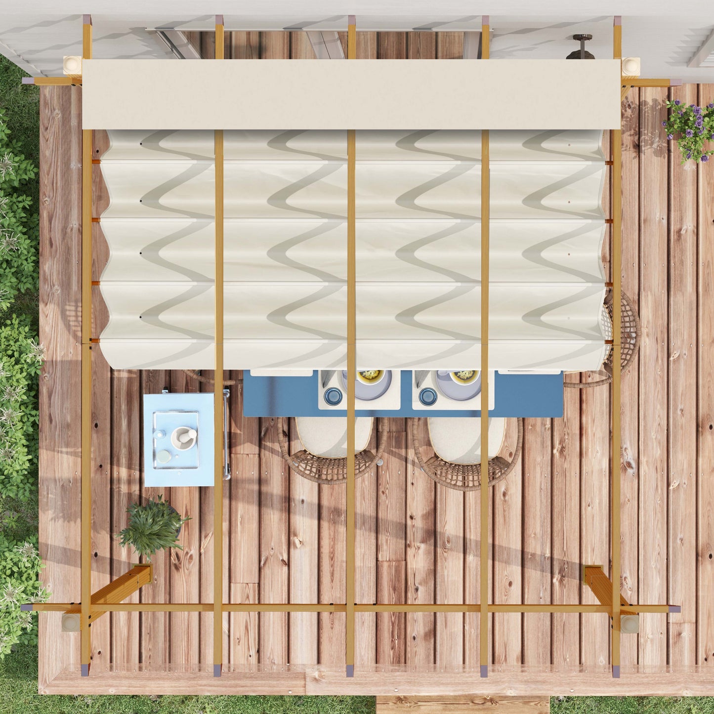 Outsunny 10' x 13' Retractable Pergola Canopy, Wood Grain Aluminum Frame, for Outdoor Shade Shelter, Cream - 84C-472V02ND
