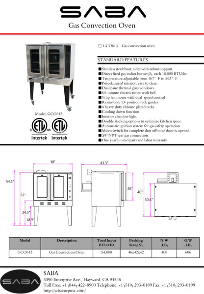 SABA - Gas Convection Oven (Natural Gas / Propane) - GCO-613