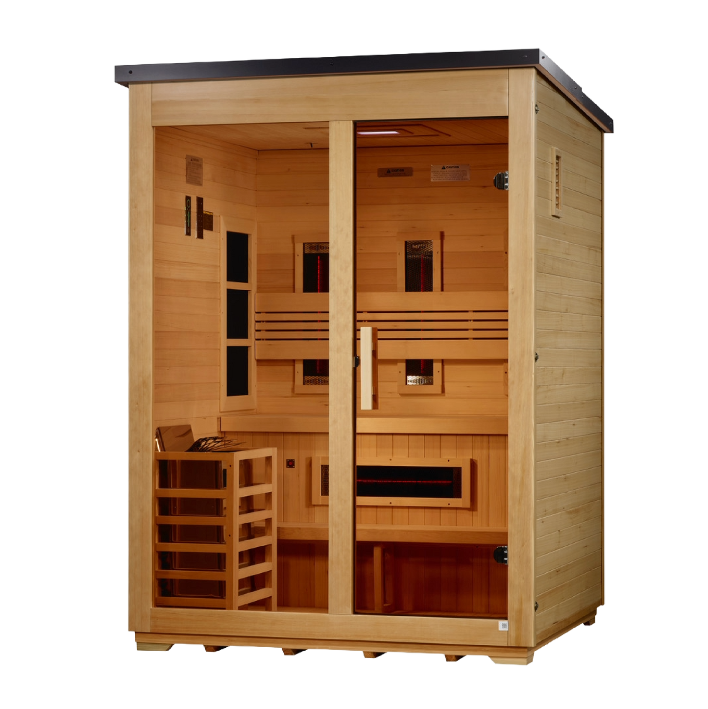 Golden Designs "Carinthia" 3 Person Hybrid (PureTech Full Spectrum IR or Traditional Stove) Flat Roof Outdoor Sauna - GDI-8023-01