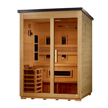 Golden Designs "Carinthia" 3 Person Hybrid (PureTech Full Spectrum IR or Traditional Stove) Flat Roof Outdoor Sauna - GDI-8023-01