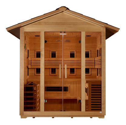 Golden Designs "Gargellen" 5 Person Hybrid (PureTech  Full Spectrum IR or Traditional Stove) Outdoor Sauna  - GDI-8125-01