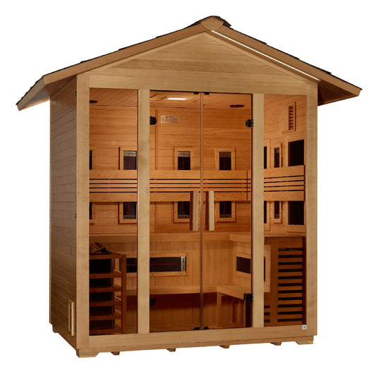 Golden Designs "Gargellen" 5 Person Hybrid (PureTech  Full Spectrum IR or Traditional Stove) Outdoor Sauna  - GDI-8125-01