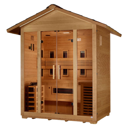 Golden Designs "Gargellen" 5 Person Hybrid (PureTech  Full Spectrum IR or Traditional Stove) Outdoor Sauna  - GDI-8125-01