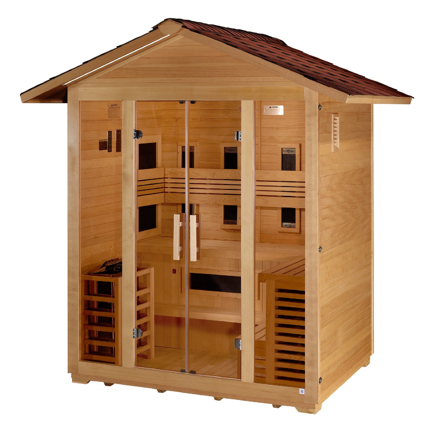 Golden Designs "Gargellen" 5 Person Hybrid (PureTech  Full Spectrum IR or Traditional Stove) Outdoor Sauna  - GDI-8125-01
