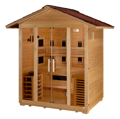 Golden Designs "Gargellen" 5 Person Hybrid (PureTech  Full Spectrum IR or Traditional Stove) Outdoor Sauna  - GDI-8125-01