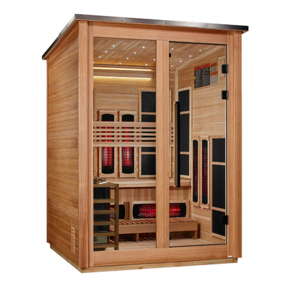 Golden Designs "Loviisa" 3 Person, Pacific Cedar Barn Hybrid (PureTech Full Spectrum IR or Traditional Stove) Outdoor Sauna   - GDI-8523-02