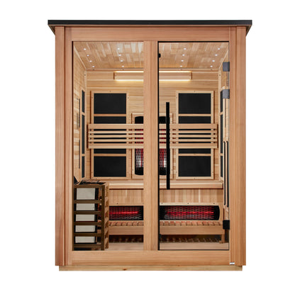 Golden Designs "Loviisa" 3 Person, Pacific Cedar Barn Hybrid (PureTech Full Spectrum IR or Traditional Stove) Outdoor Sauna   - GDI-8523-02