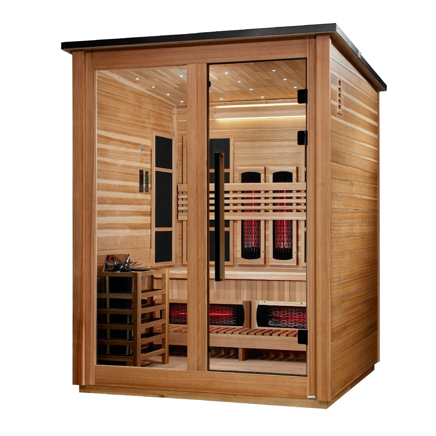 Golden Designs "Loviisa" 3 Person, Pacific Cedar Barn Hybrid (PureTech Full Spectrum IR or Traditional Stove) Outdoor Sauna   - GDI-8523-02