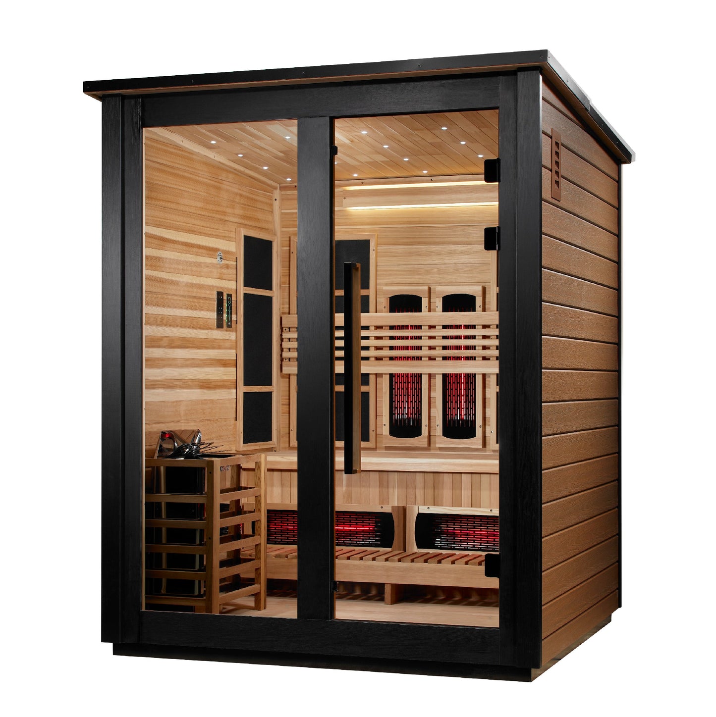 Golden Designs "Loviisa" 3 Person, 2 Tone Barn Hybrid (PureTech Full Spectrum IR or Traditional Stove) Outdoor Sauna  - GDI-8523-03
